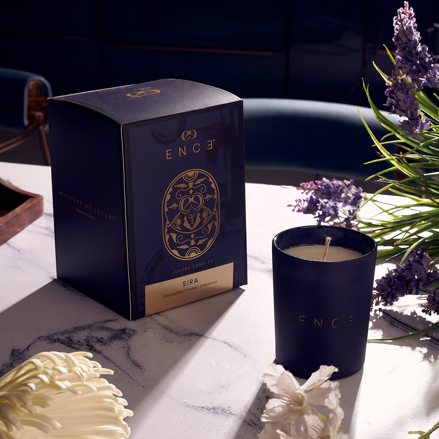 ENCE Sira Eucalyptus & Violet Luxury Soy Candle (200g / 50 Hrs)