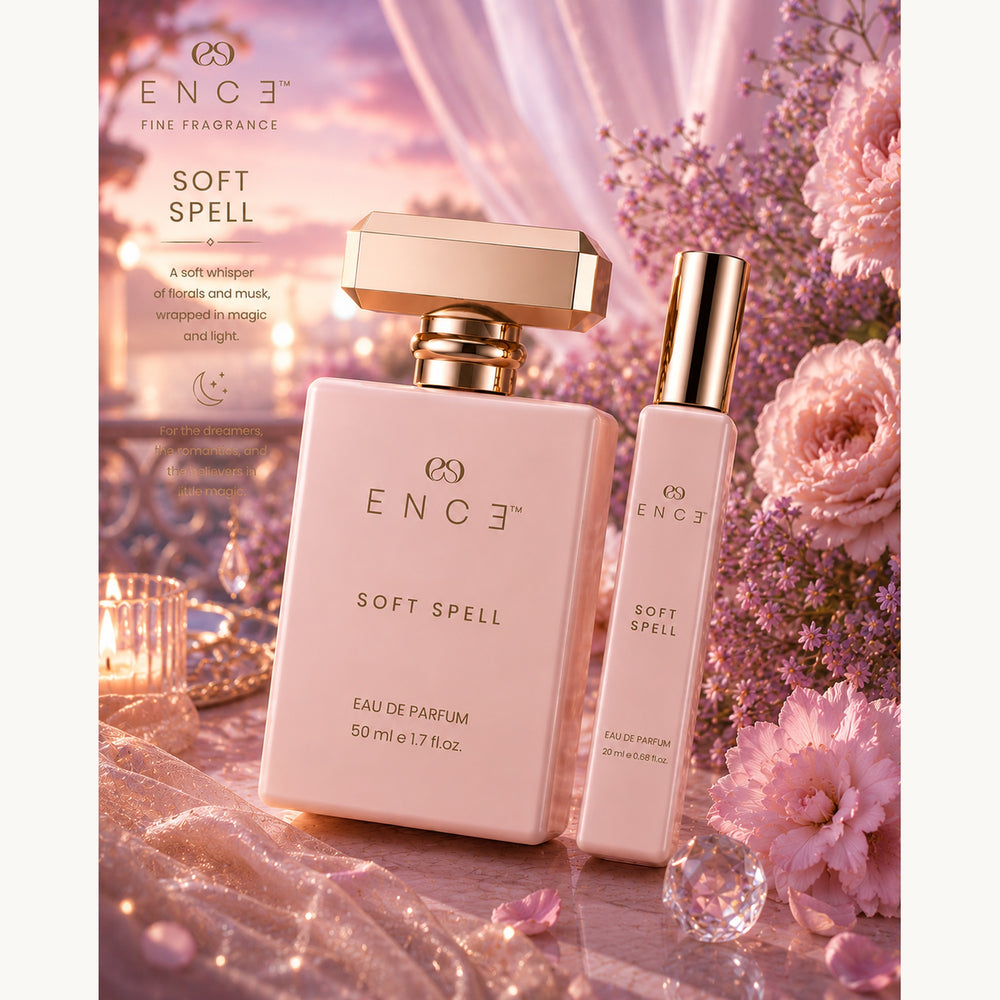 ENCE Soft Spell Red Berries & Peony Eau de Parfum (50ml / 20ml) – styled editorial shot