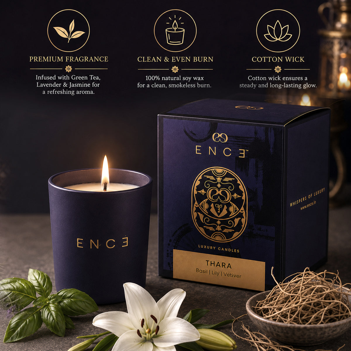 Thara  Basil & Lily Luxury Soy Candle