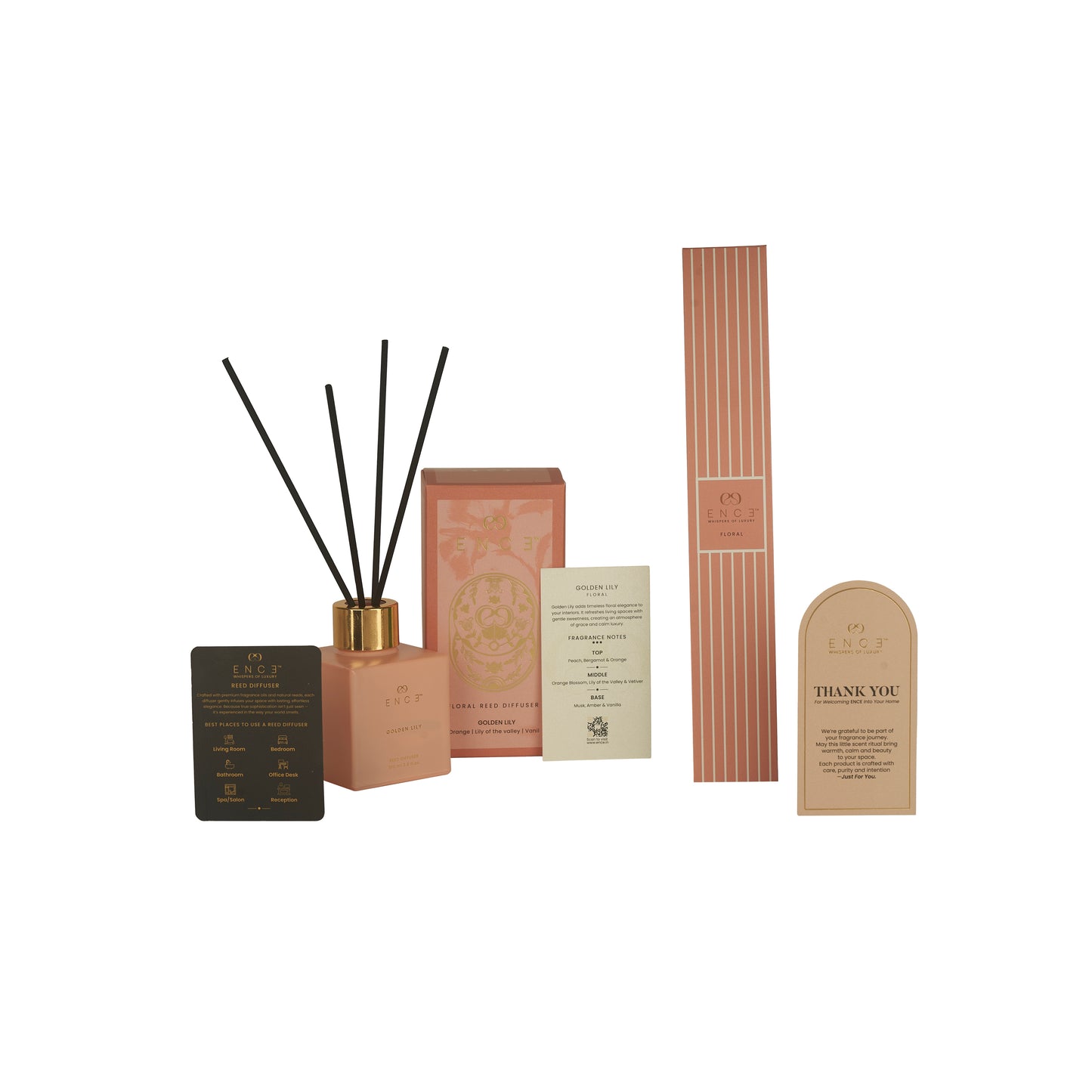 ENCE Golden Lily  Orange & Lily Of The Valley Reed Diffuser (100ml / 90 Days)