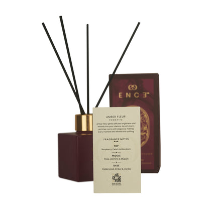 Reed diffuser set with packaging on a white background