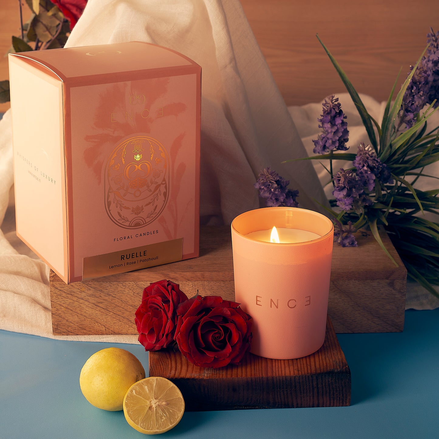ENCE Ruelle  Lemon & Indian Damask Rose Luxury Soy Candle (200g / 50 Hrs)
