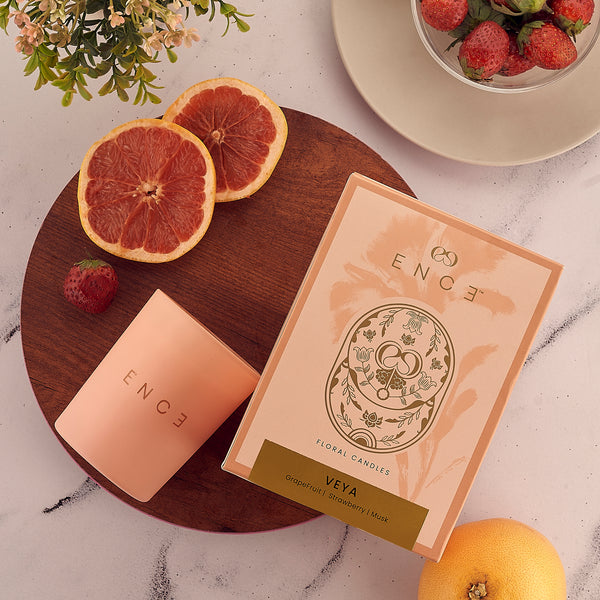 ENCE Veya  Grapefruit & Strawberry Luxury Soy Candle (200g / 50 Hrs)