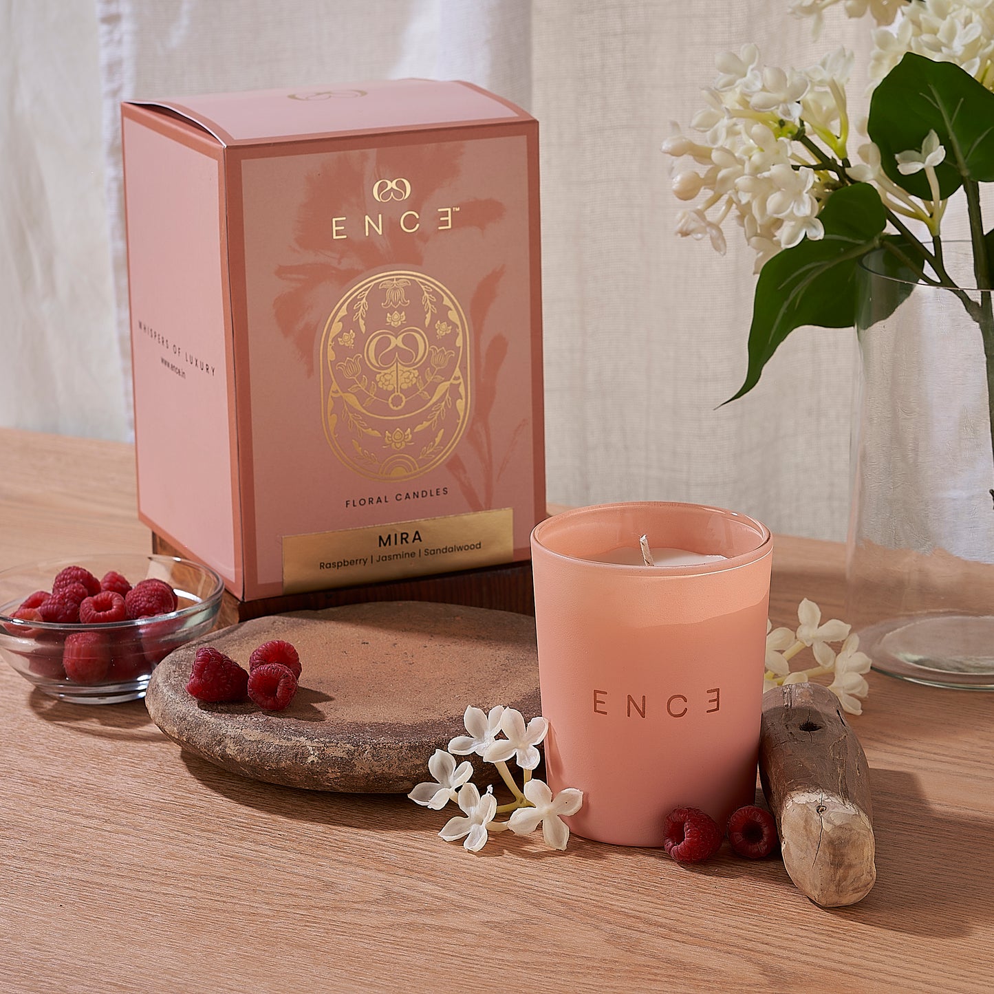 ENCE Mira  Rasberry & Arabian Jasmine Luxury Soy Candle (200g / 50 Hrs)
