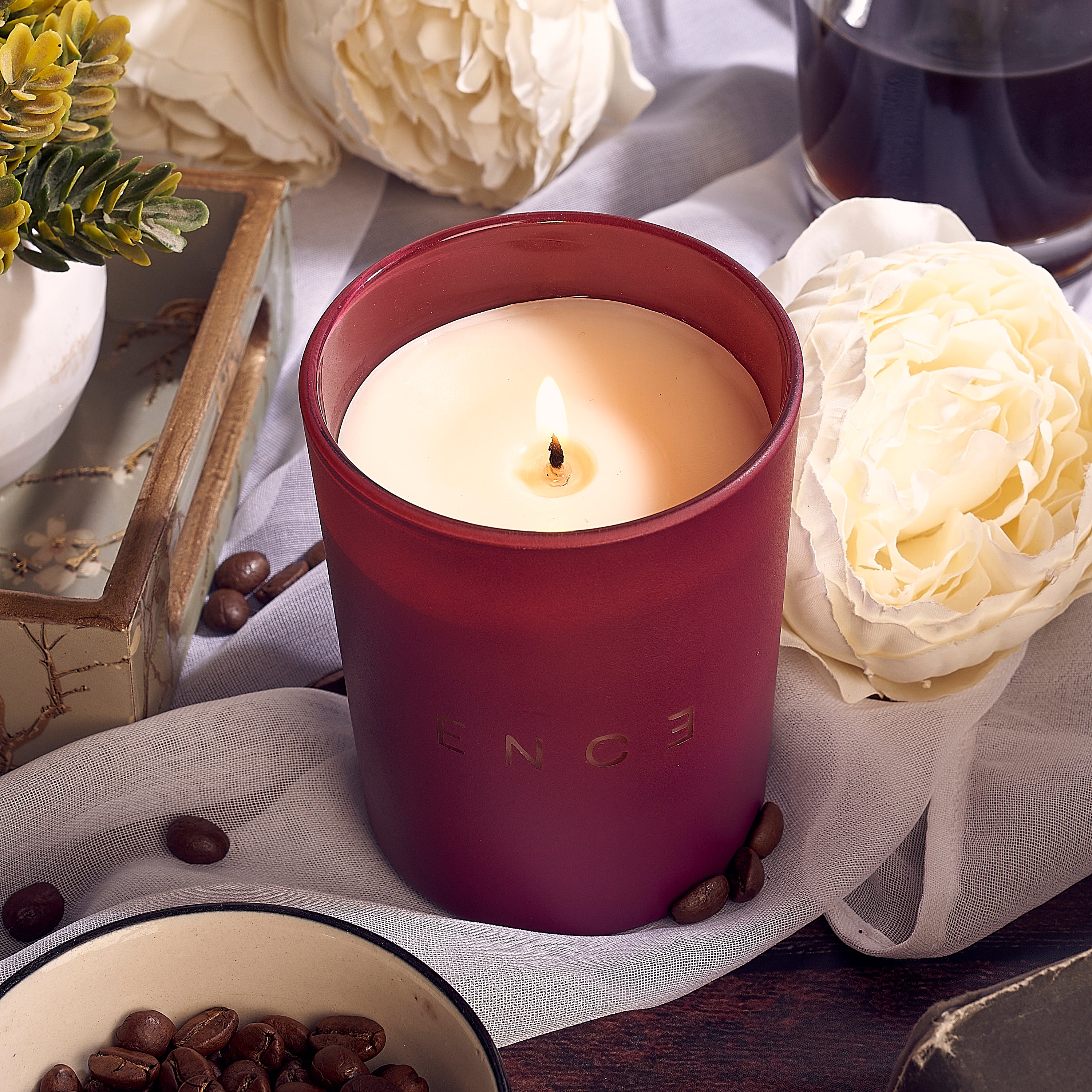 ENCE Lura  Coffee & Atlas Cedarwood Luxury Soy Candle (200g / 50 Hrs)