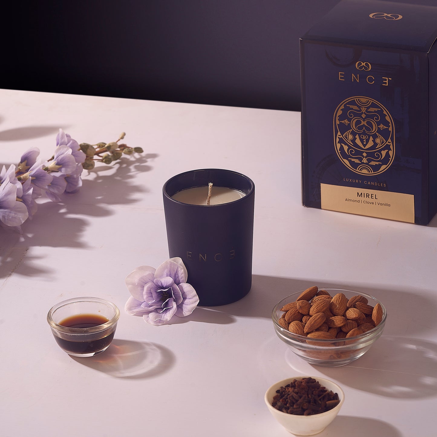 ENCE Mirel  Almond & Clove Luxury Soy Candle (200g / 50 Hrs)