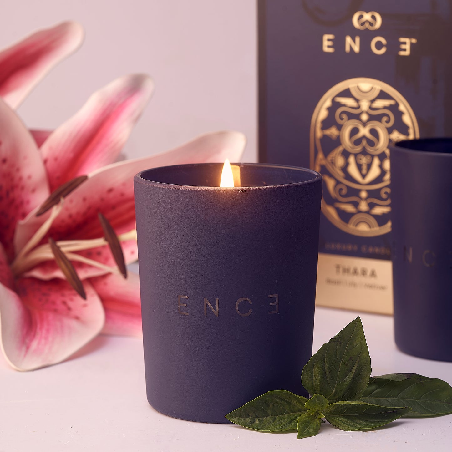 ENCE Thara  Basil & Lily Luxury Soy Candle (200g / 50 Hrs)