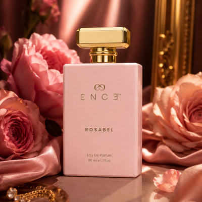 ENCE Rosabel Raspberry & Indian Damask Rose Eau de Parfum (50ml / 20 ml) – angled product shot